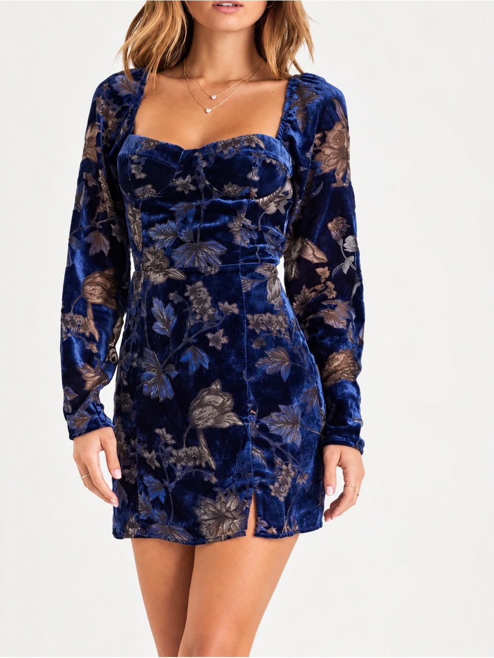 Lulus NWT Simply Decadent navy floral burnout bustier mini dress, small